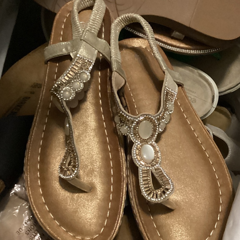 Gold Sandals with Pearl Accents